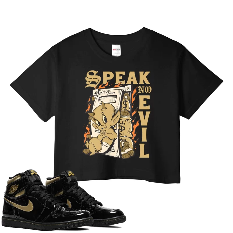 TeeVivo Crop Top Match Air Jordan 1 Retro High Black Metallic Gold Speak no evil – Air Jordan 1 Crop Top, AJ1 Crop Top