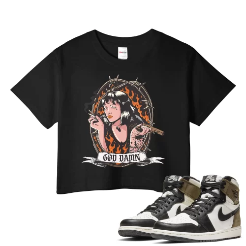 TeeVivo Crop Top Match Air Jordan 1 Retro High Dark Mocha God Daaamn – Air Jordan 1 Crop Top, AJ1 Crop Top