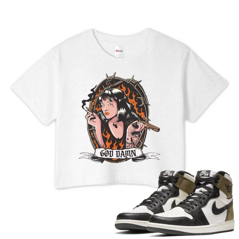 TeeVivo Crop Top Match Air Jordan 1 Retro High Dark Mocha God Daaamn – Air Jordan 1 Crop Top, AJ1 Crop Top