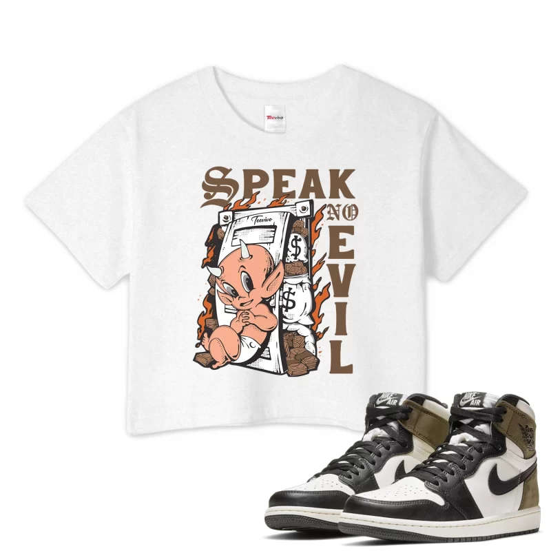 TeeVivo Crop Top Match Air Jordan 1 Retro High Dark Mocha Speak no evil – Air Jordan 1 Crop Top, AJ1 Crop Top