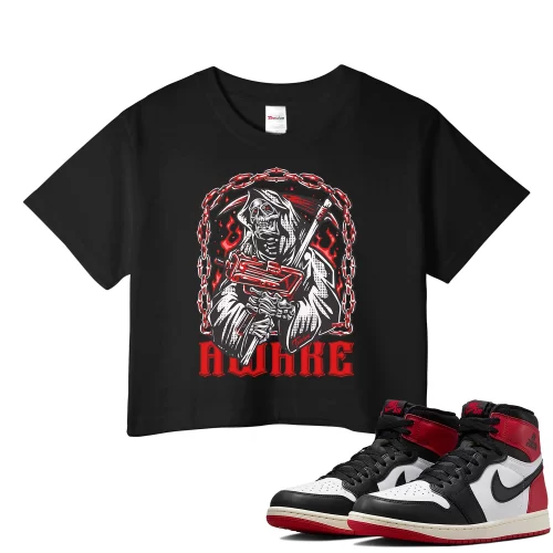 TeeVivo Crop Top Match Air Jordan 1 Retro High OG Black Toe Reimagined Awake – Air Jordan 1 Crop Top, AJ1 Crop Top