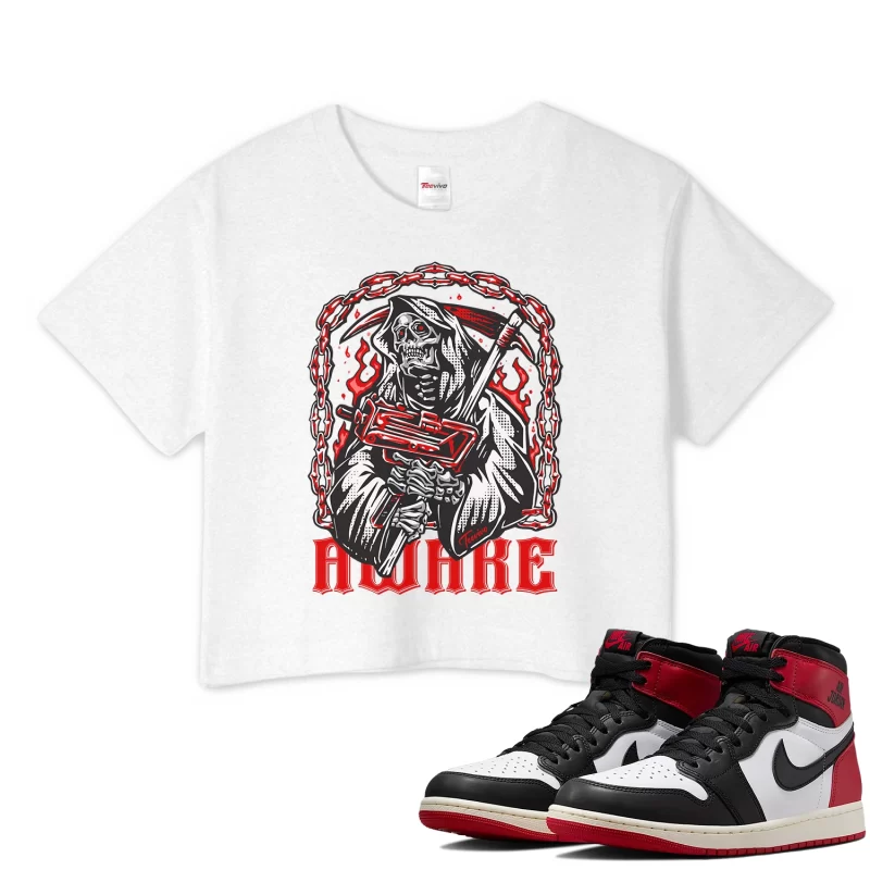 TeeVivo Crop Top Match Air Jordan 1 Retro High OG Black Toe Reimagined Awake – Air Jordan 1 Crop Top, AJ1 Crop Top