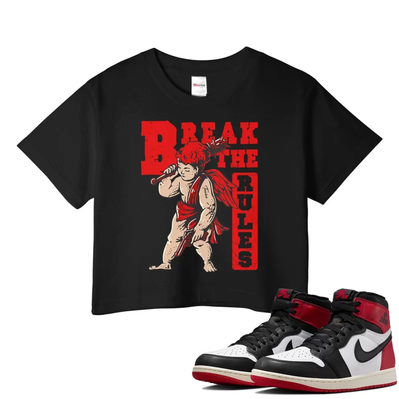 TeeVivo Crop Top Match Air Jordan 1 Retro High OG Black Toe Reimagined Break the rules – Air Jordan 1 Crop Top, AJ1 Crop Top