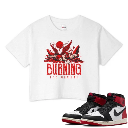 TeeVivo Crop Top Match Air Jordan 1 Retro High OG Black Toe Reimagined Burning the ground – Air Jordan 1 Crop Top, AJ1 Crop Top