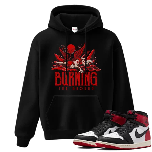 TeeVivo Hoodie Match Air Jordan 1 Retro High OG Black Toe Reimagined Burning the ground – Air Jordan 1 Hoodie, AJ1 Hoodie
