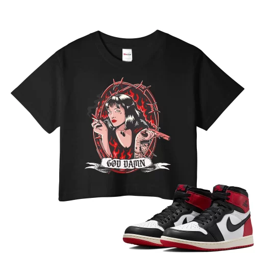 TeeVivo Crop Top Match Air Jordan 1 Retro High OG Black Toe Reimagined God Daaamn – Air Jordan 1 Crop Top, AJ1 Crop Top
