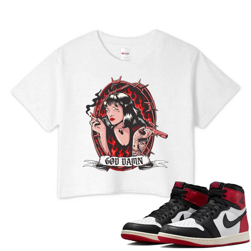 TeeVivo Crop Top Match Air Jordan 1 Retro High OG Black Toe Reimagined God Daaamn – Air Jordan 1 Crop Top, AJ1 Crop Top