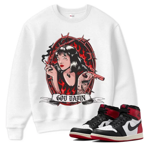 TeeVivo Sweatshirt Match Air Jordan 1 Retro High OG Black Toe Reimagined God Daaamn – Air Jordan 1 Sweatshirt, AJ1 Sweatshirt
