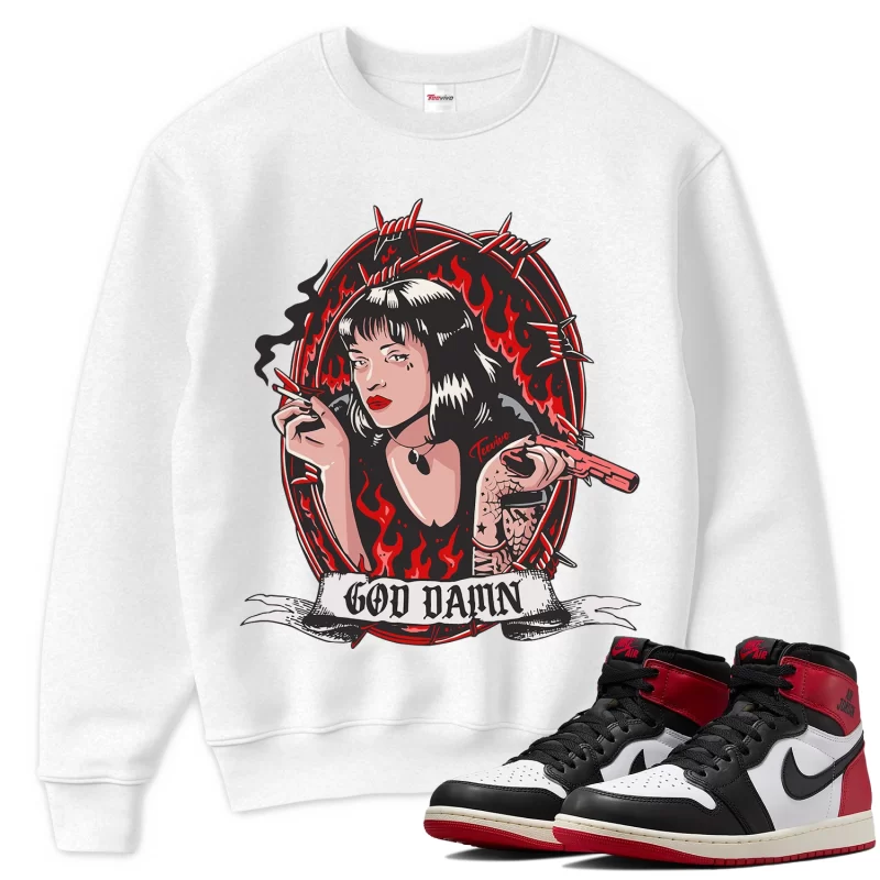 TeeVivo Sweatshirt Match Air Jordan 1 Retro High OG Black Toe Reimagined God Daaamn – Air Jordan 1 Sweatshirt, AJ1 Sweatshirt