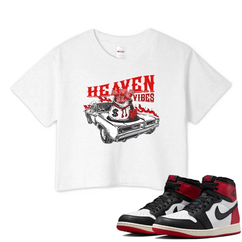 TeeVivo Crop Top Match Air Jordan 1 Retro High OG Black Toe Reimagined Heaven vibes – Air Jordan 1 Crop Top, AJ1 Crop Top