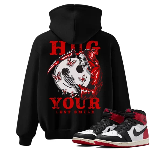 TeeVivo Hoodie Match Air Jordan 1 Retro High OG Black Toe Reimagined Hug your lost smile – Air Jordan 1 Hoodie, AJ1 Hoodie