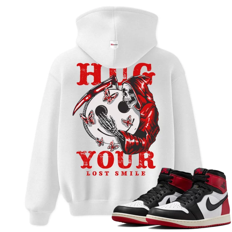 TeeVivo Hoodie Match Air Jordan 1 Retro High OG Black Toe Reimagined Hug your lost smile – Air Jordan 1 Hoodie, AJ1 Hoodie