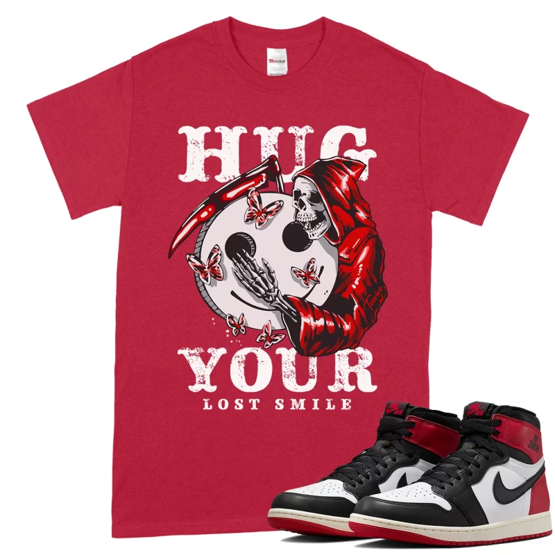 TeeVivo T-Shirt Match Air Jordan 1 Retro High OG Black Toe Reimagined Hug your lost smile – Air Jordan 1 Shirt, AJ1 Shirt