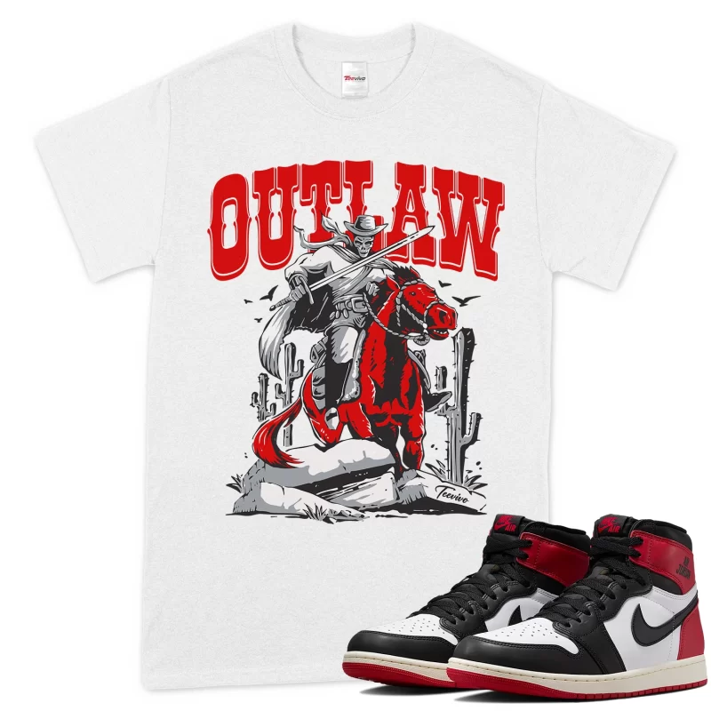 TeeVivo T-Shirt Match Air Jordan 1 Retro High OG Black Toe Reimagined Outlaw – Air Jordan 1 Shirt, AJ1 Shirt