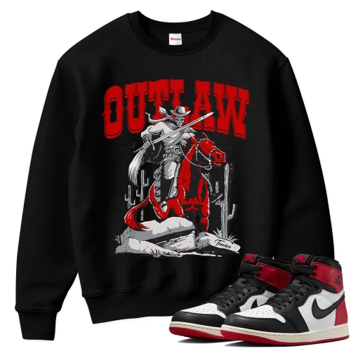 TeeVivo Sweatshirt Match Air Jordan 1 Retro High OG Black Toe Reimagined Outlaw – Air Jordan 1 Sweatshirt, AJ1 Sweatshirt