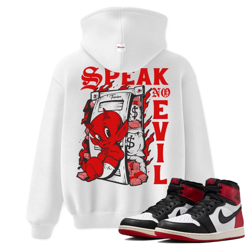 TeeVivo Hoodie Match Air Jordan 1 Retro High OG Black Toe Reimagined Speak no evil – Air Jordan 1 Hoodie, AJ1 Hoodie