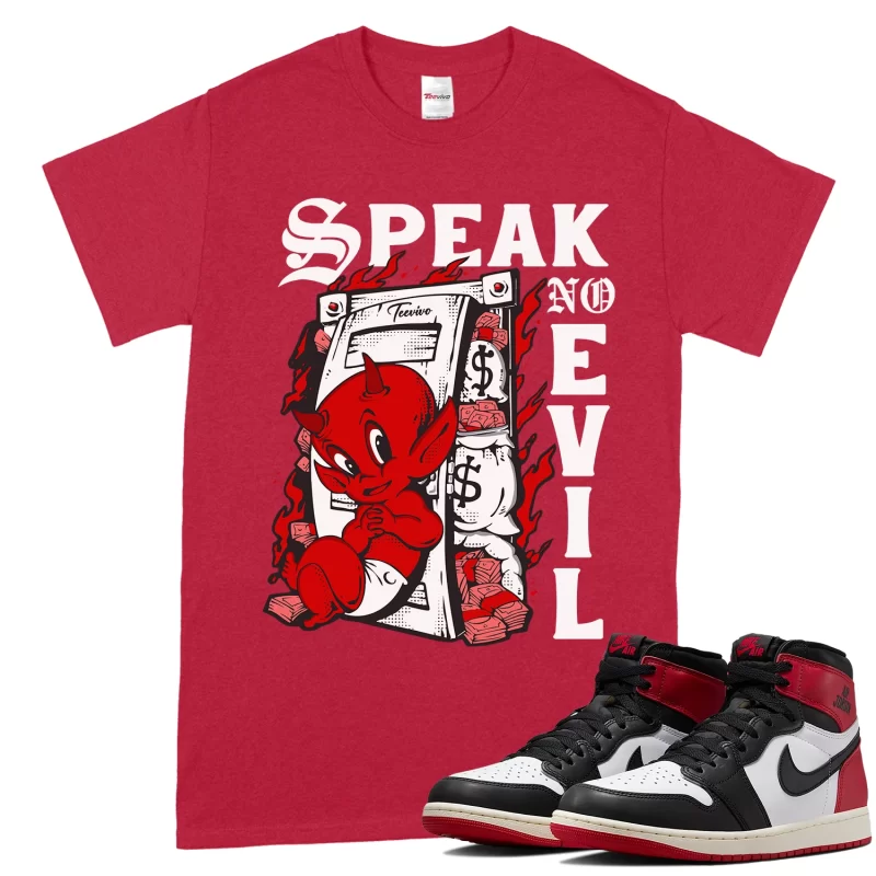 TeeVivo T-Shirt Match Air Jordan 1 Retro High OG Black Toe Reimagined Speak no evil – Air Jordan 1 Shirt, AJ1 Shirt