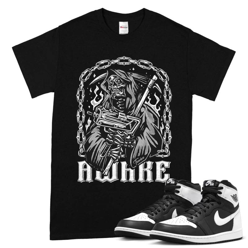 TeeVivo T-Shirt Match Air Jordan 1 Retro High OG Black White Awake – Air Jordan 1 Shirt, AJ1 Shirt