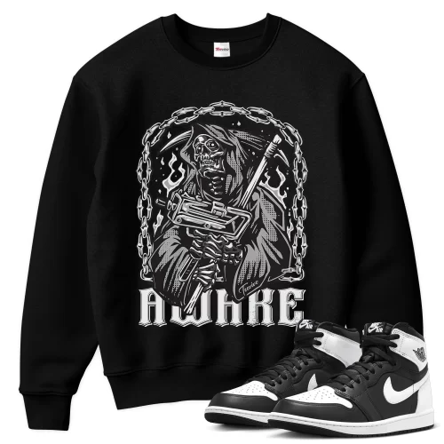 TeeVivo Sweatshirt Match Air Jordan 1 Retro High OG Black White Awake – Air Jordan 1 Sweatshirt, AJ1 Sweatshirt