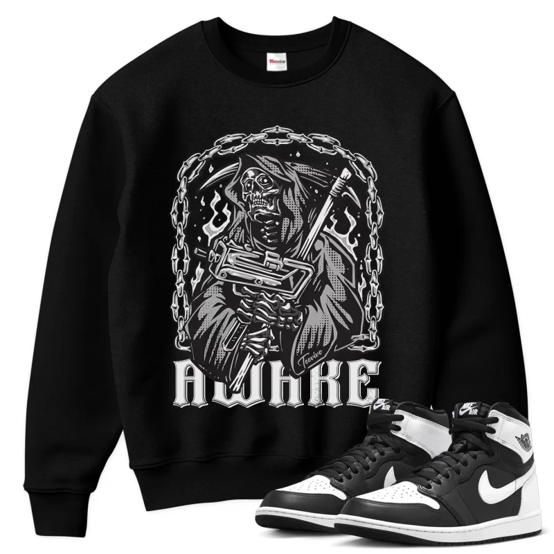 TeeVivo Sweatshirt Match Air Jordan 1 Retro High OG Black White Awake – Air Jordan 1 Sweatshirt, AJ1 Sweatshirt