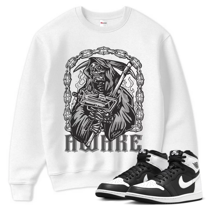 TeeVivo Sweatshirt Match Air Jordan 1 Retro High OG Black White Awake – Air Jordan 1 Sweatshirt, AJ1 Sweatshirt