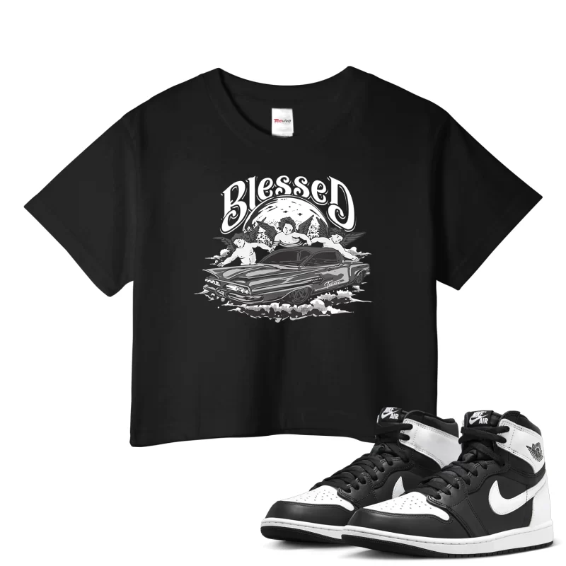 TeeVivo Crop Top Match Air Jordan 1 Retro High OG Black White Blessed – Air Jordan 1 Crop Top, AJ1 Crop Top