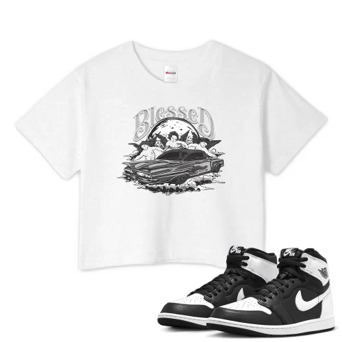 TeeVivo Crop Top Match Air Jordan 1 Retro High OG Black White Blessed – Air Jordan 1 Crop Top, AJ1 Crop Top