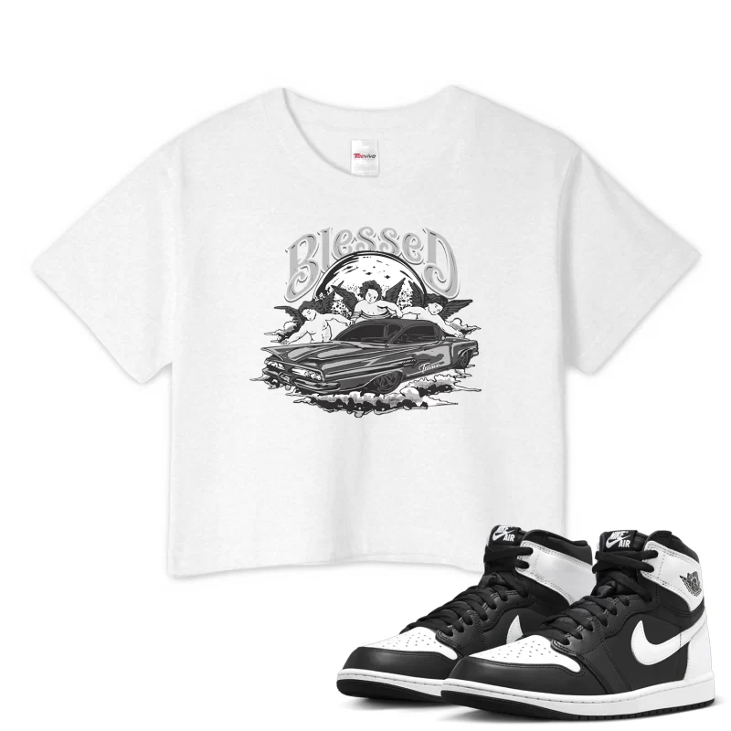 TeeVivo Crop Top Match Air Jordan 1 Retro High OG Black White Blessed – Air Jordan 1 Crop Top, AJ1 Crop Top