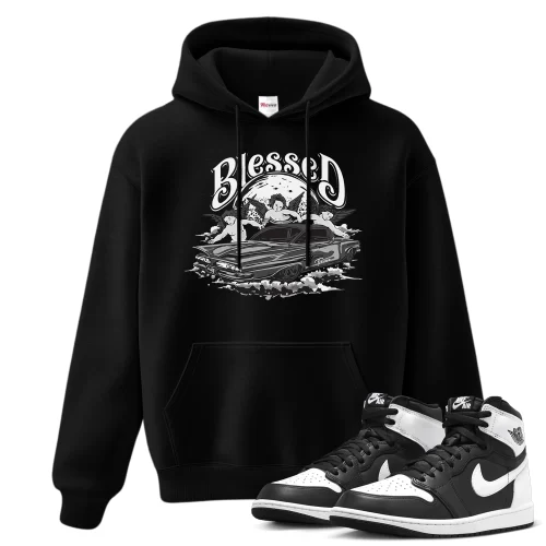 TeeVivo Hoodie Match Air Jordan 1 Retro High OG Black White Blessed – Air Jordan 1 Hoodie, AJ1 Hoodie