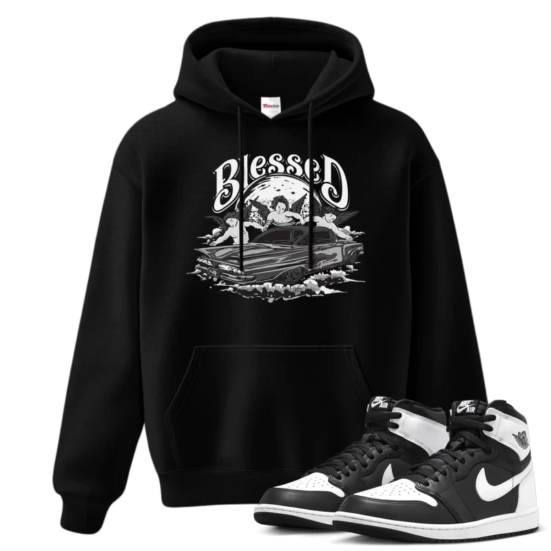 TeeVivo Hoodie Match Air Jordan 1 Retro High OG Black White Blessed – Air Jordan 1 Hoodie, AJ1 Hoodie