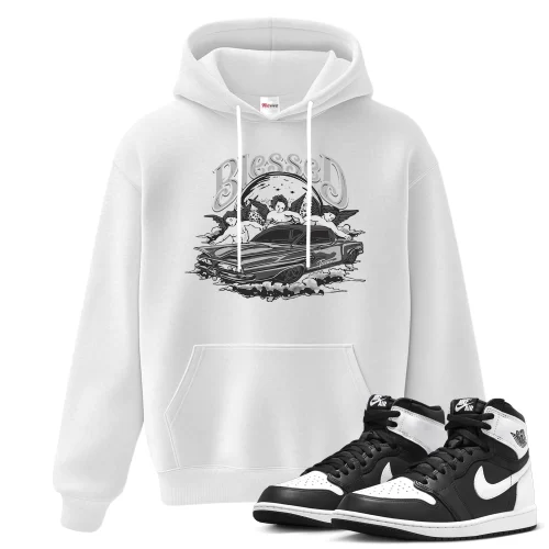 TeeVivo Hoodie Match Air Jordan 1 Retro High OG Black White Blessed – Air Jordan 1 Hoodie, AJ1 Hoodie