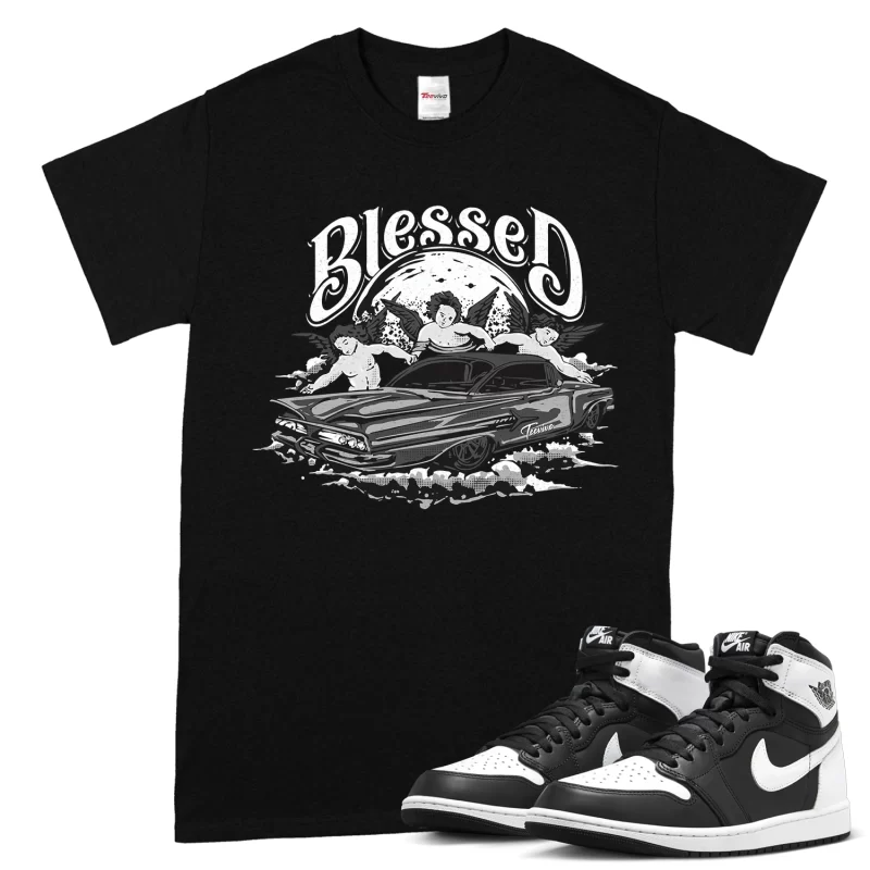 TeeVivo T-Shirt Match Air Jordan 1 Retro High OG Black White Blessed – Air Jordan 1 Shirt, AJ1 Shirt