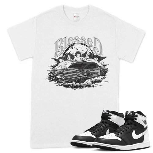 TeeVivo T-Shirt Match Air Jordan 1 Retro High OG Black White Blessed – Air Jordan 1 Shirt, AJ1 Shirt