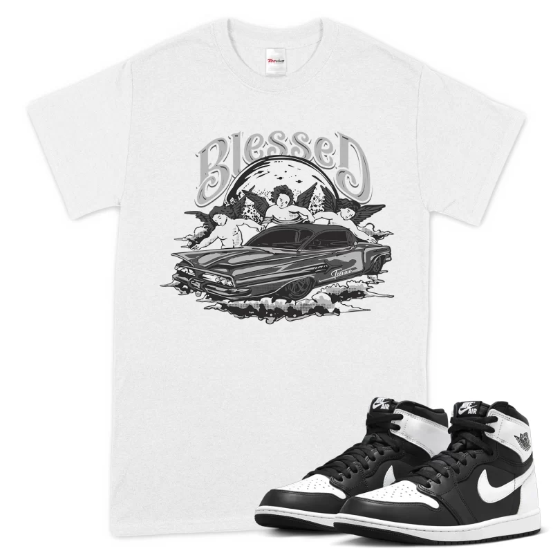 TeeVivo T-Shirt Match Air Jordan 1 Retro High OG Black White Blessed – Air Jordan 1 Shirt, AJ1 Shirt