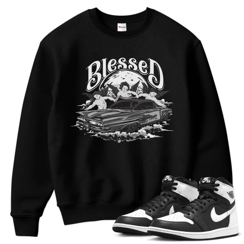 TeeVivo Sweatshirt Match Air Jordan 1 Retro High OG Black White Blessed – Air Jordan 1 Sweatshirt, AJ1 Sweatshirt
