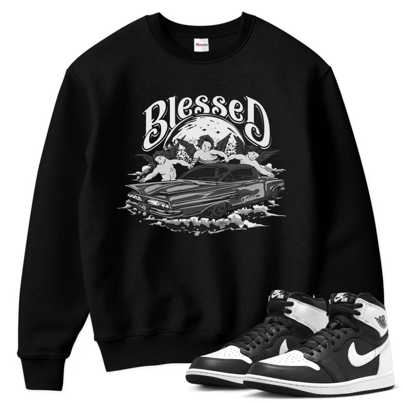 TeeVivo Sweatshirt Match Air Jordan 1 Retro High OG Black White Blessed – Air Jordan 1 Sweatshirt, AJ1 Sweatshirt