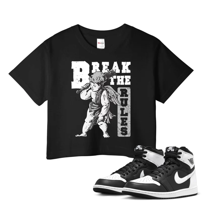 TeeVivo Crop Top Match Air Jordan 1 Retro High OG Black White Break the rules – Air Jordan 1 Crop Top, AJ1 Crop Top
