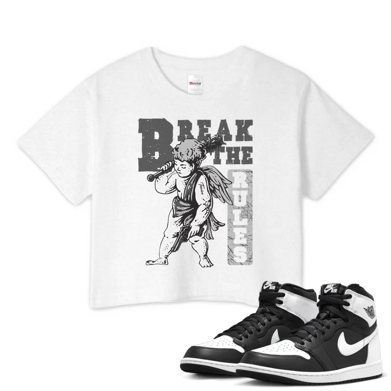TeeVivo Crop Top Match Air Jordan 1 Retro High OG Black White Break the rules – Air Jordan 1 Crop Top, AJ1 Crop Top