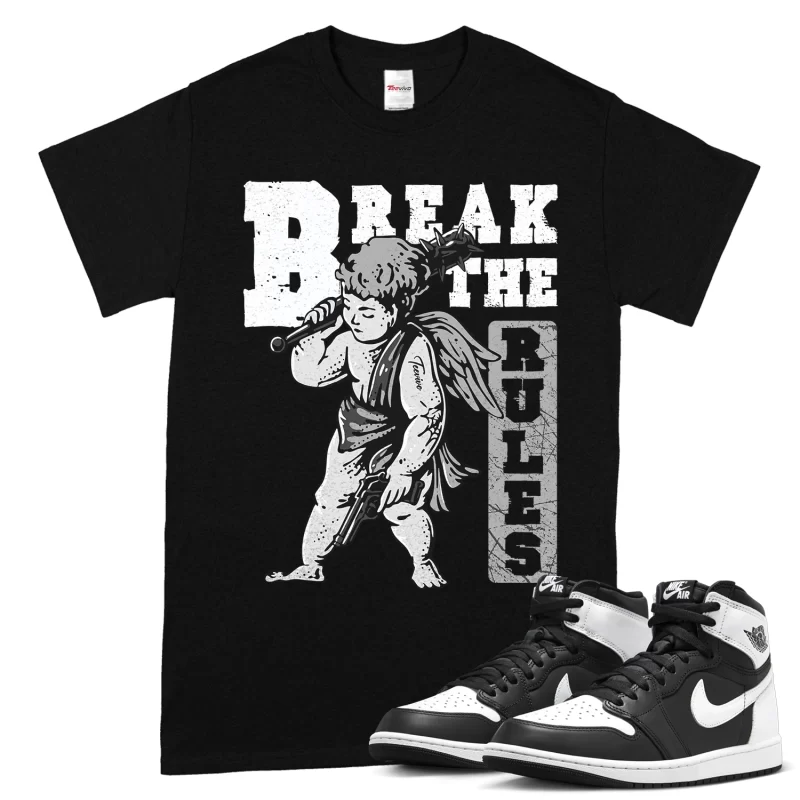 TeeVivo T-Shirt Match Air Jordan 1 Retro High OG Black White Break the rules – Air Jordan 1 Shirt, AJ1 Shirt