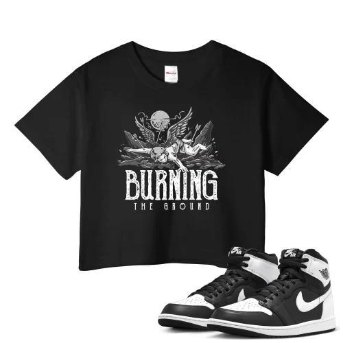TeeVivo Crop Top Match Air Jordan 1 Retro High OG Black White Burning the ground – Air Jordan 1 Crop Top, AJ1 Crop Top