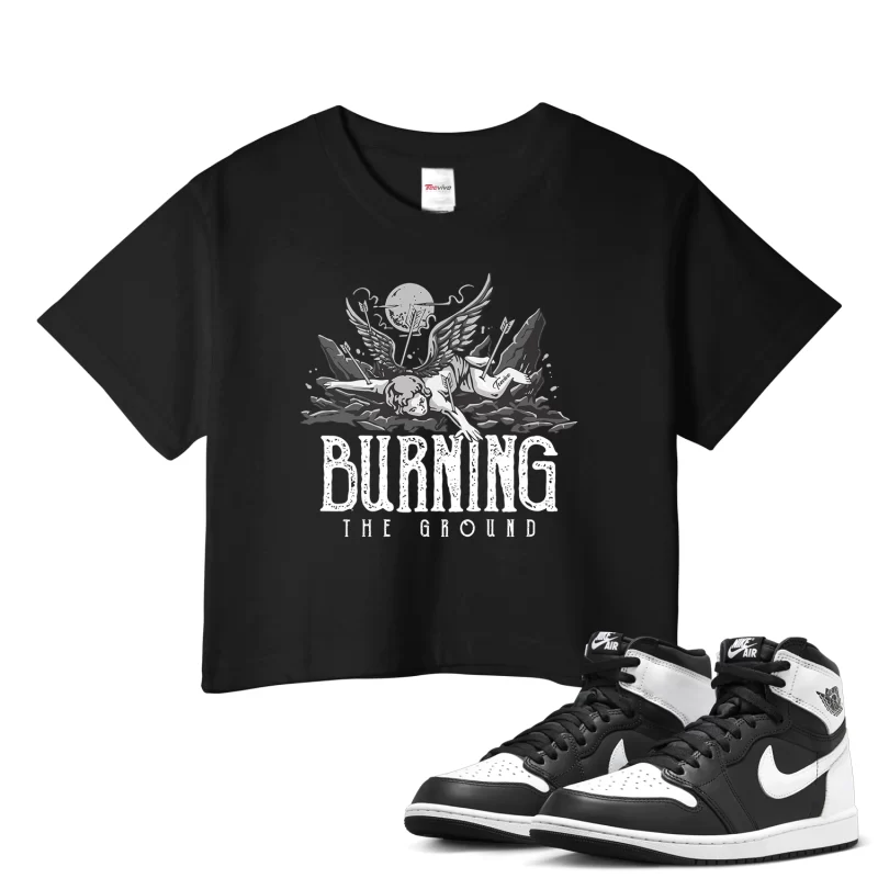 TeeVivo Crop Top Match Air Jordan 1 Retro High OG Black White Burning the ground – Air Jordan 1 Crop Top, AJ1 Crop Top