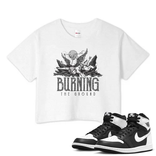 TeeVivo Crop Top Match Air Jordan 1 Retro High OG Black White Burning the ground – Air Jordan 1 Crop Top, AJ1 Crop Top
