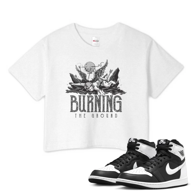 TeeVivo Crop Top Match Air Jordan 1 Retro High OG Black White Burning the ground – Air Jordan 1 Crop Top, AJ1 Crop Top