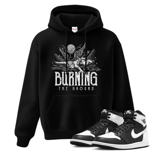 TeeVivo Hoodie Match Air Jordan 1 Retro High OG Black White Burning the ground – Air Jordan 1 Hoodie, AJ1 Hoodie