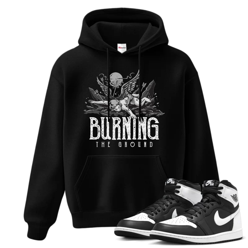 TeeVivo Hoodie Match Air Jordan 1 Retro High OG Black White Burning the ground – Air Jordan 1 Hoodie, AJ1 Hoodie