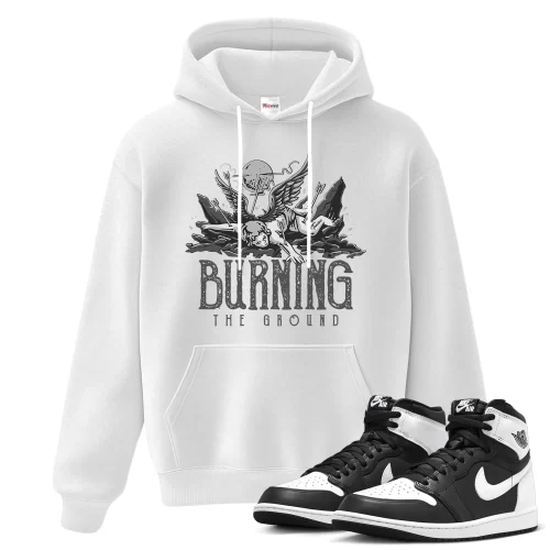 TeeVivo Hoodie Match Air Jordan 1 Retro High OG Black White Burning the ground – Air Jordan 1 Hoodie, AJ1 Hoodie