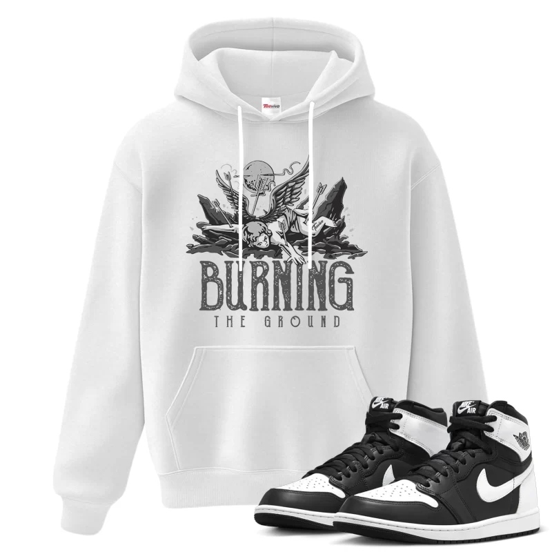 TeeVivo Hoodie Match Air Jordan 1 Retro High OG Black White Burning the ground – Air Jordan 1 Hoodie, AJ1 Hoodie