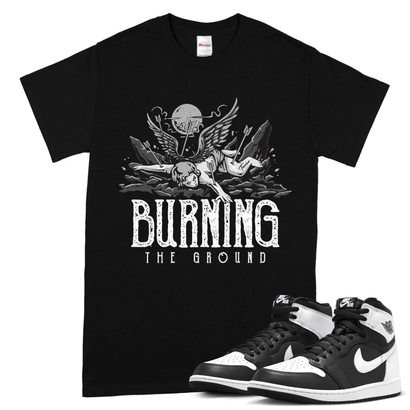 TeeVivo T-Shirt Match Air Jordan 1 Retro High OG Black White Burning the ground – Air Jordan 1 Shirt, AJ1 Shirt