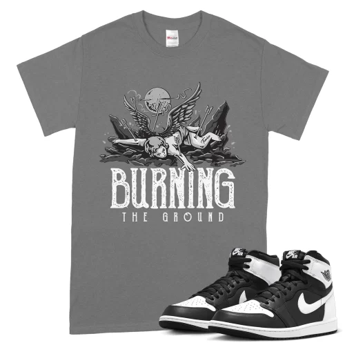 TeeVivo T-Shirt Match Air Jordan 1 Retro High OG Black White Burning the ground – Air Jordan 1 Shirt, AJ1 Shirt