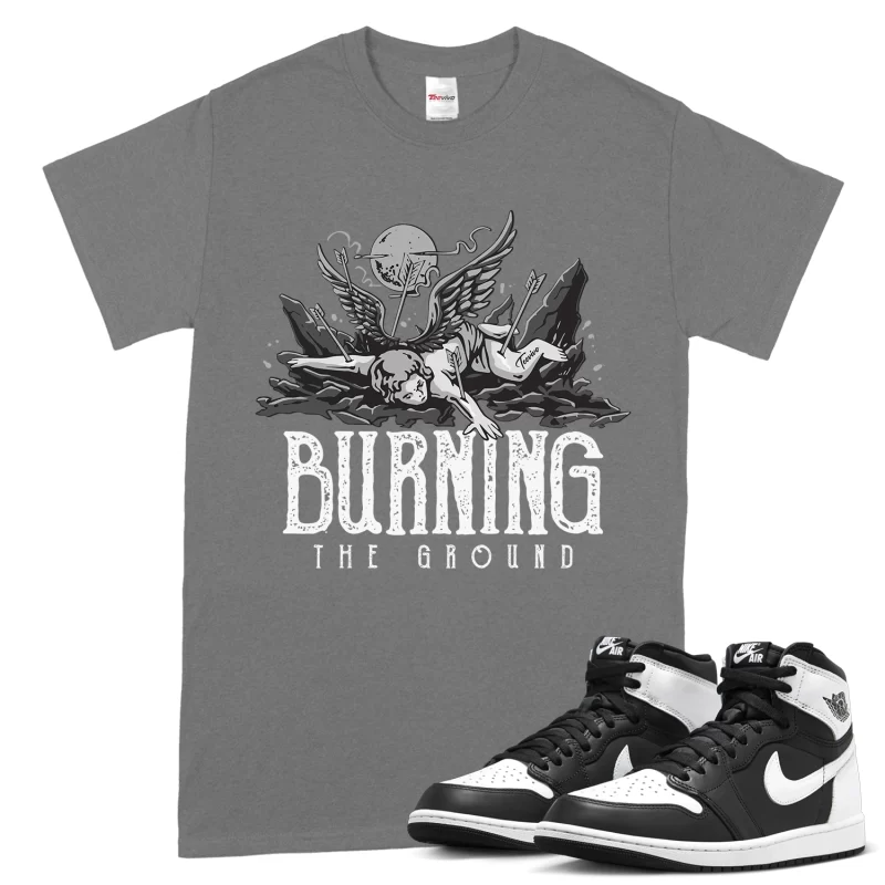 TeeVivo T-Shirt Match Air Jordan 1 Retro High OG Black White Burning the ground – Air Jordan 1 Shirt, AJ1 Shirt